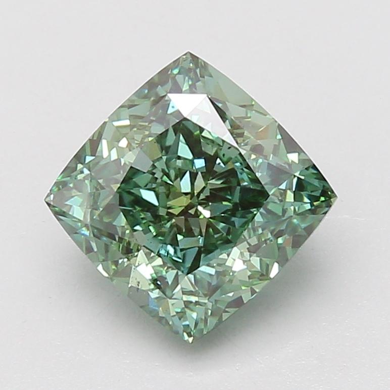 3.05 Ct. Fancy Vivid Green Cushion Lab Grown Diamond