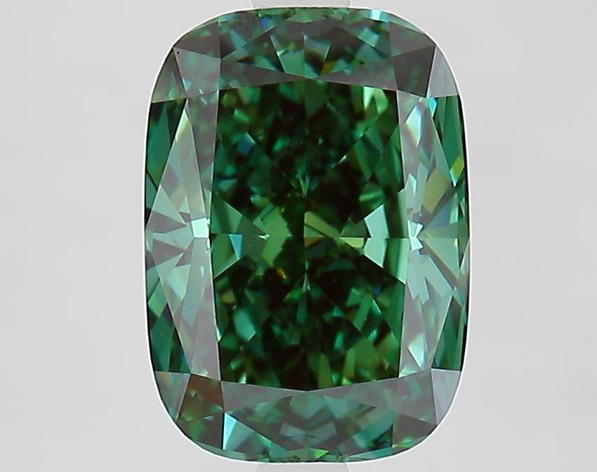 3.07 Ct. Fancy Vivid Green Cushion Lab Grown Diamond