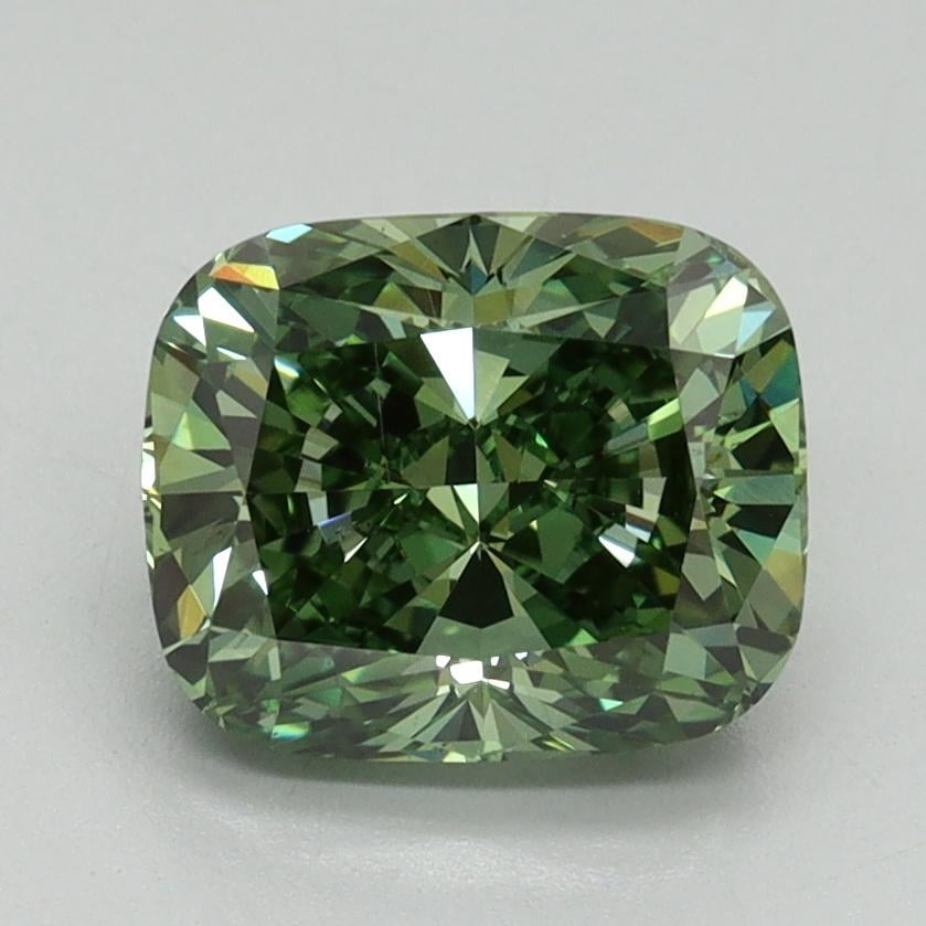 2.01 Ct. Fancy Vivid Green Cushion Lab Grown Diamond
