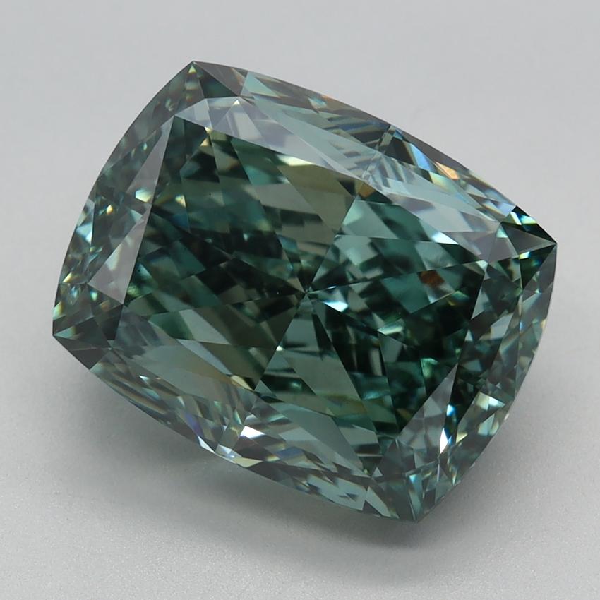 5.58 Ct. Fancy Vivid Green Cushion Lab Grown Diamond