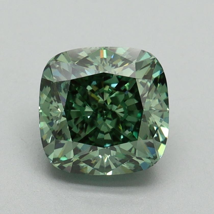 1.76 Ct. Fancy Vivid Green Cushion Lab Grown Diamond