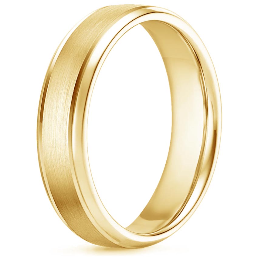 5mm Beveled Edge Matte Wedding Ring with Grooves in 18K Yellow Gold