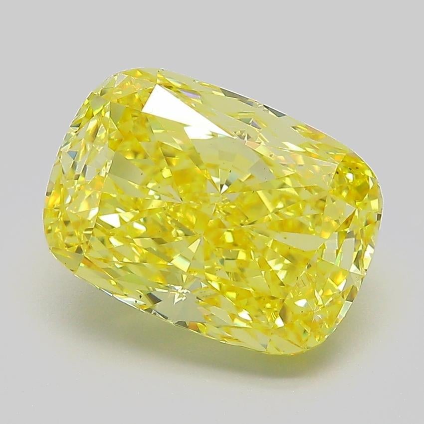 5.05 Ct. Fancy Vivid  Yellow Cushion Lab Grown Diamond