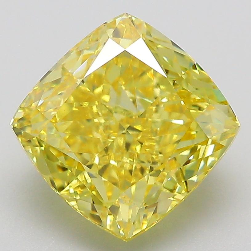 4.02 Ct. Fancy Vivid  Yellow Cushion Lab Grown Diamond