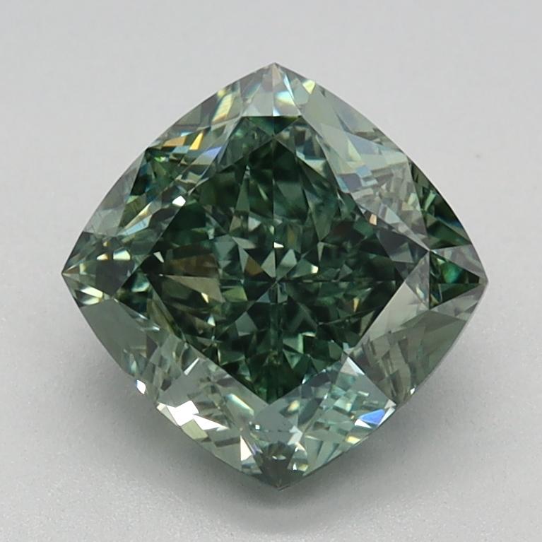 1.62 Ct. Fancy Vivid Green Cushion Lab Grown Diamond