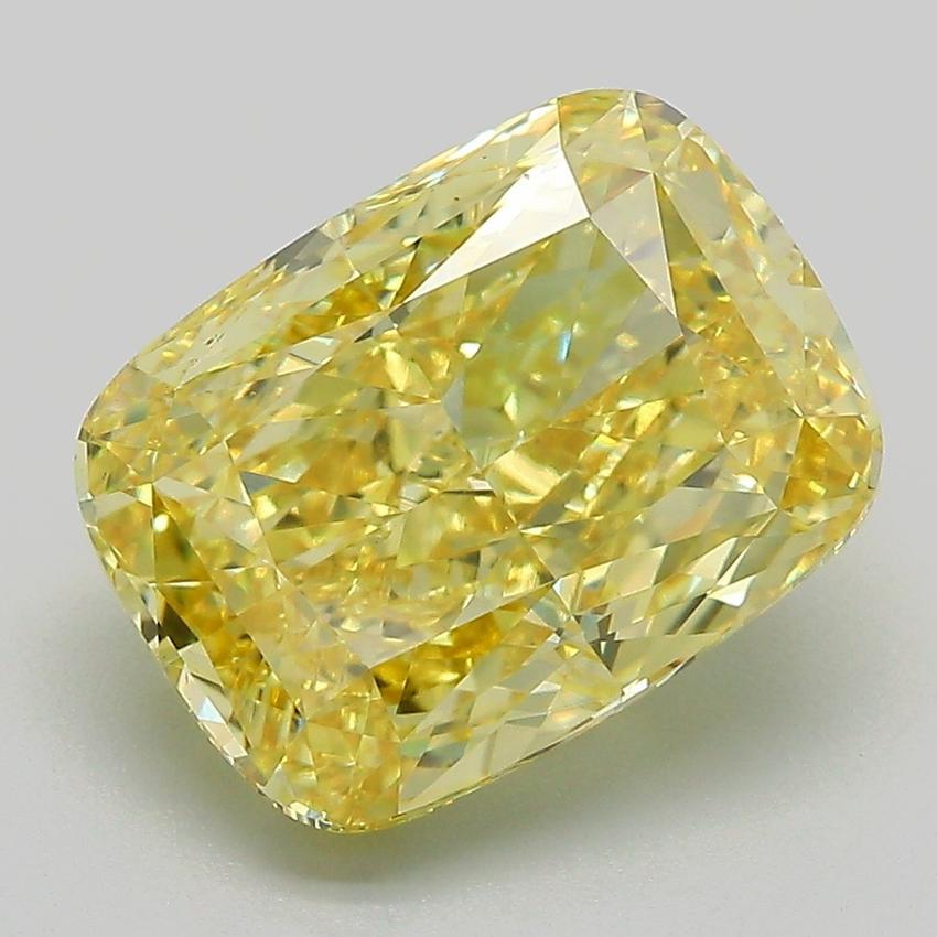 5.34 Ct. Fancy Vivid Yellow Cushion Lab Grown Diamond
