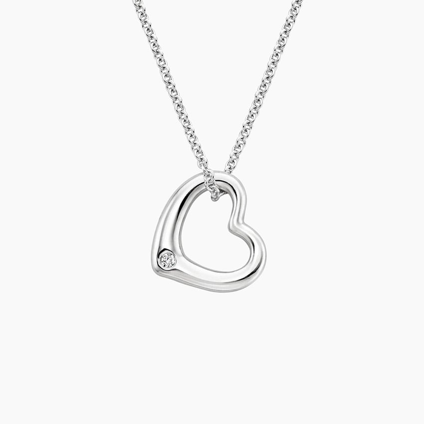 Crystal Heart Pendant Necklace Sterling Silver Thin Delicate 