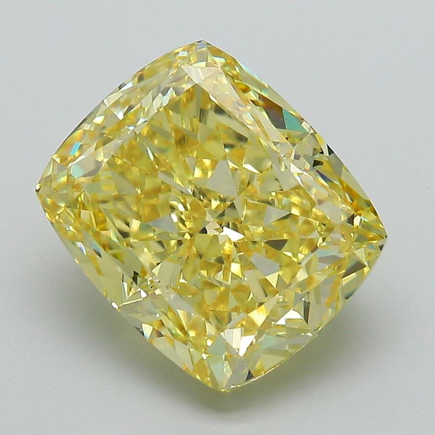 6.29 Ct. Fancy Vivid Yellow Cushion Lab Grown Diamond