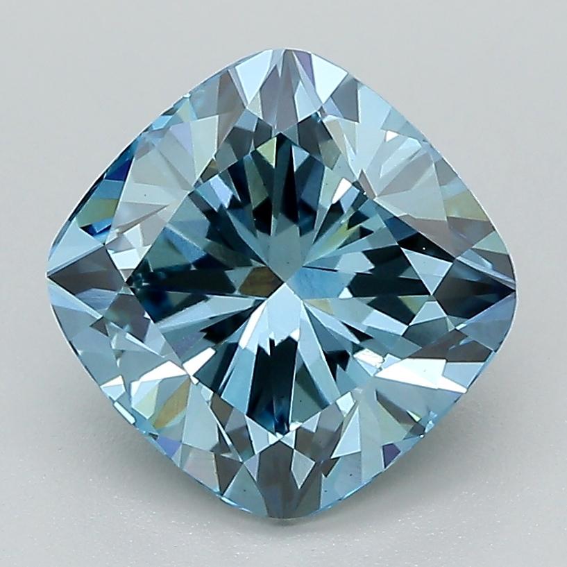 3.09 Ct. Fancy Vivid Blue Cushion Lab Grown Diamond