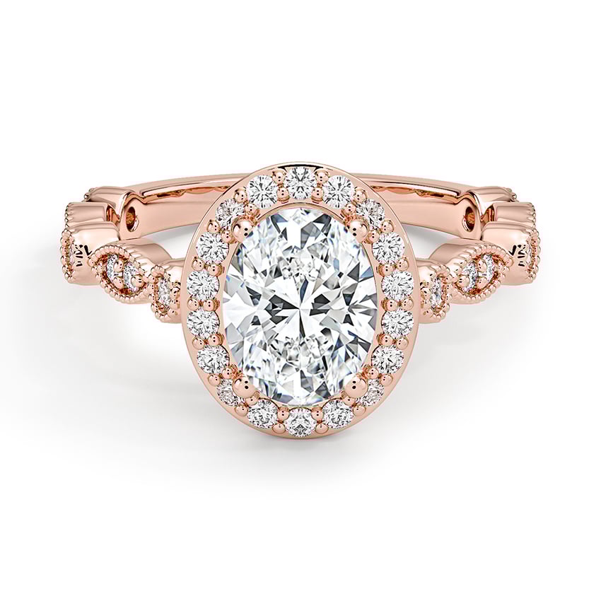 Custom Oval Halo with Milgrain Diamond Ring
