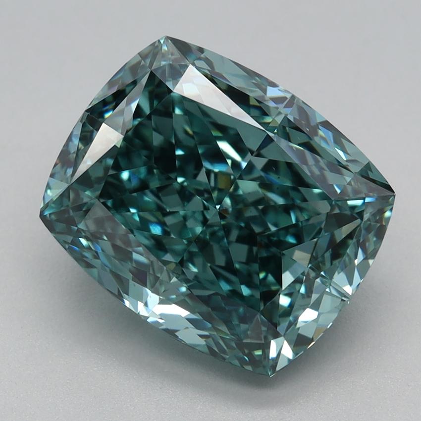 3.10 Ct. Fancy Vivid  Green Cushion Lab Grown Diamond