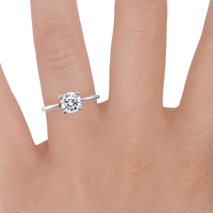 Platinum Sydney Perfect Fit Hidden Halo Diamond Ring, large zoomed in top view on a hand