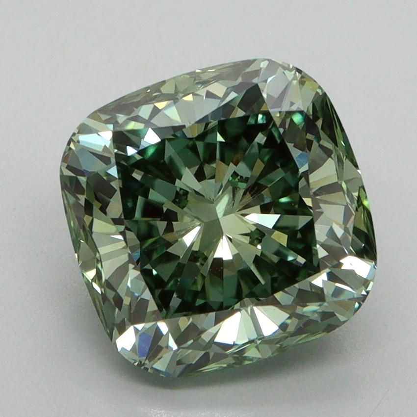 3.16 Ct. Fancy Vivid Green Cushion Lab Grown Diamond
