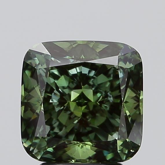 3.07 Ct. Fancy Vivid Green Cushion Lab Grown Diamond