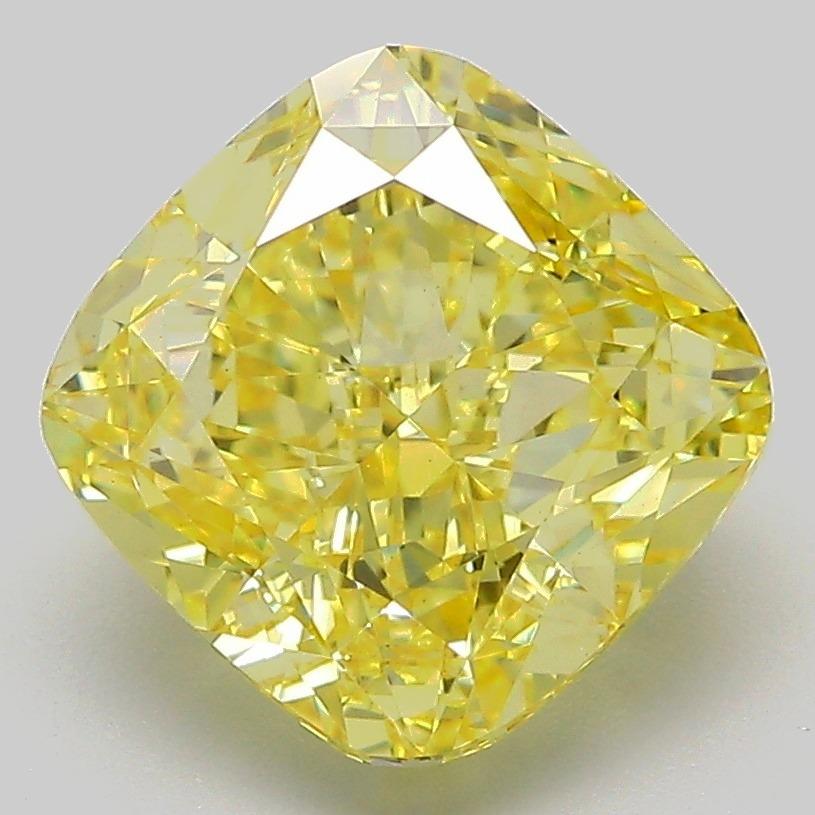 4.24 Ct. Fancy Vivid Yellow Cushion Lab Grown Diamond