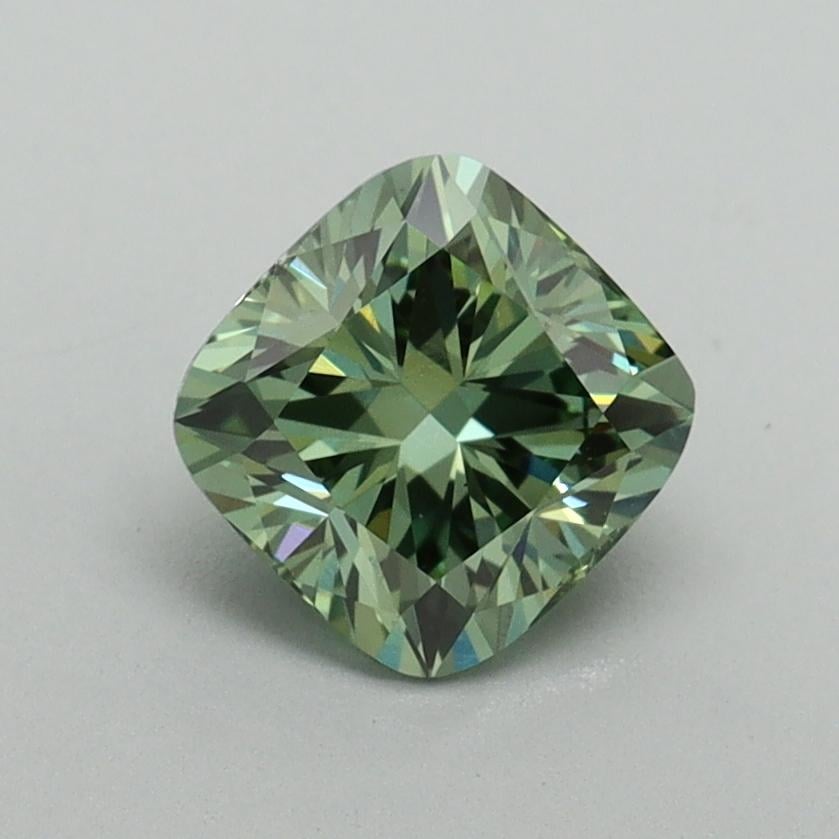 1.04 Ct. Fancy Vivid Pacific Green Cushion Lab Grown Diamond