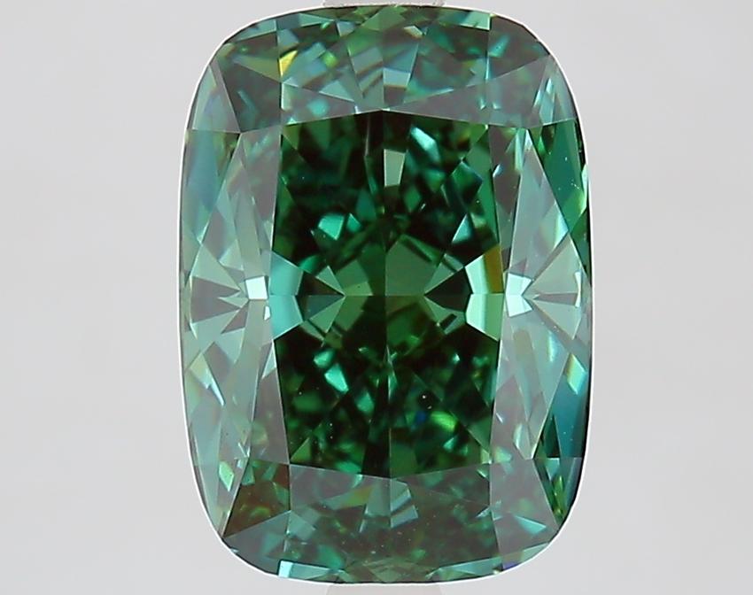 3.08 Ct. Fancy Vivid Green Cushion Lab Grown Diamond