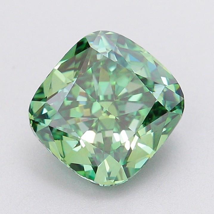 2.06 Ct. Fancy Vivid Green Cushion Lab Grown Diamond
