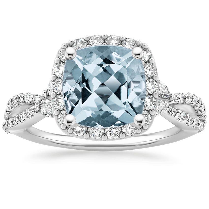 Aquamarine Luxe Willow Halo Diamond Ring (2/5 ct. tw.) in 18K White Gold