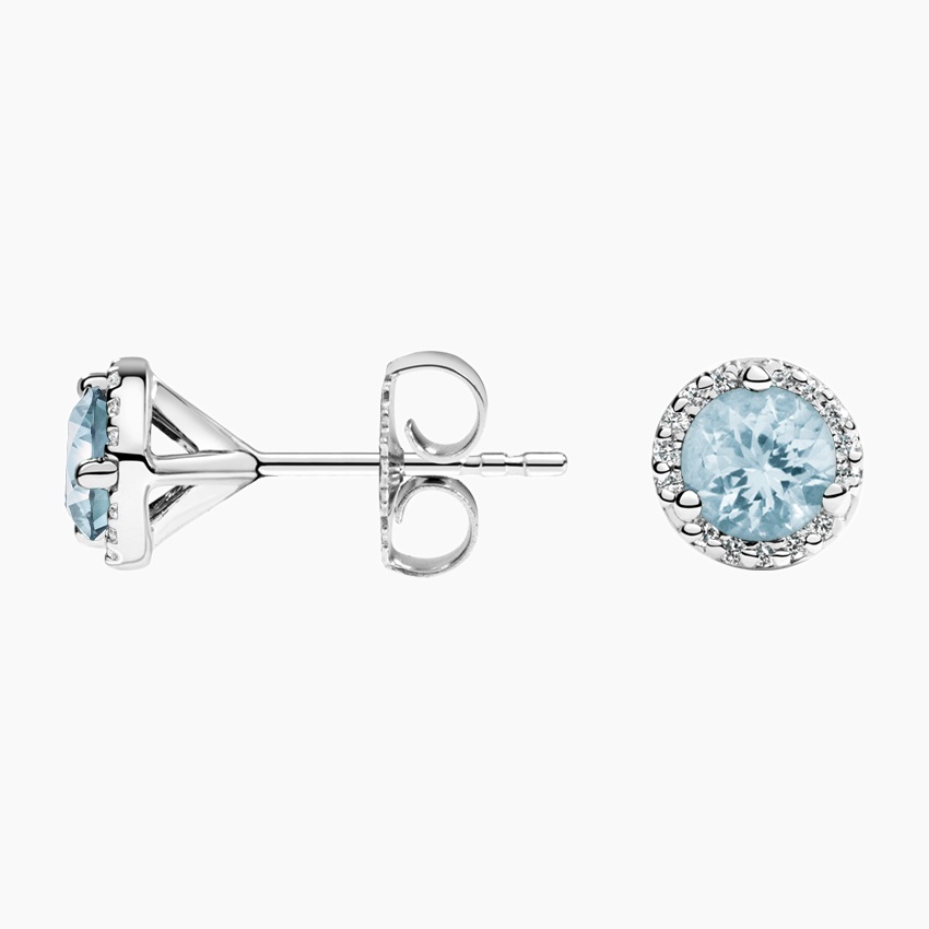 18K White Gold Aquamarine Halo Diamond Earrings