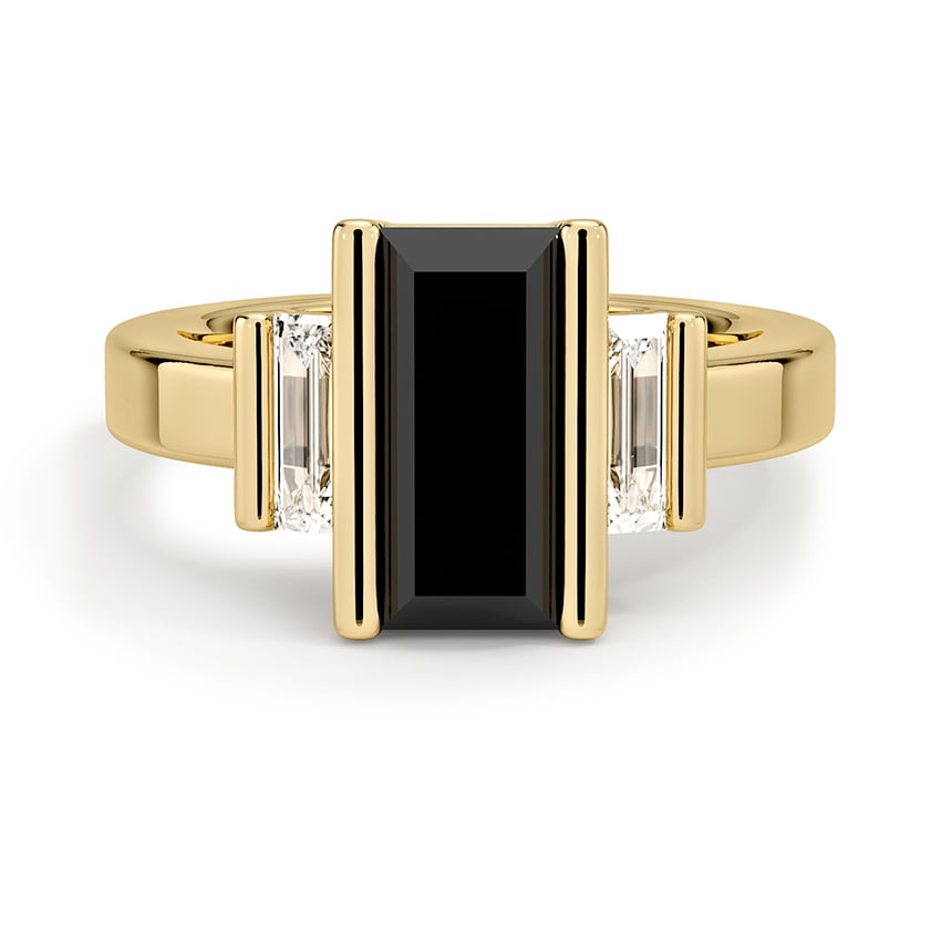 Custom Black Moissanite and Yellow Sapphire Three Stone Ring