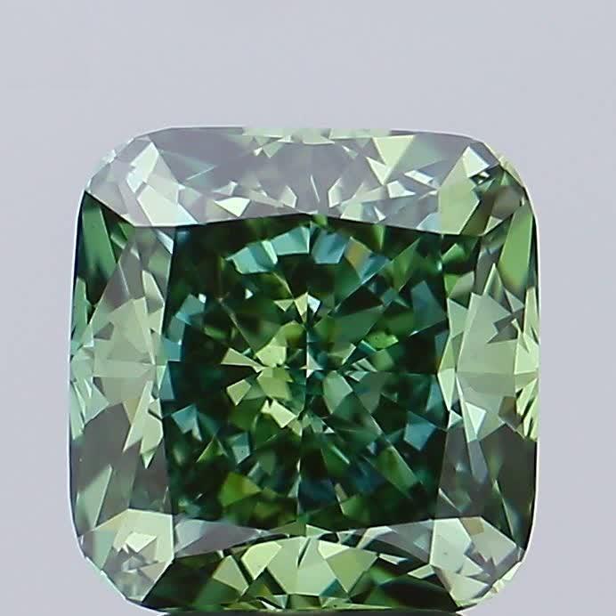 3.41 Ct. Fancy Vivid Green Cushion Lab Grown Diamond