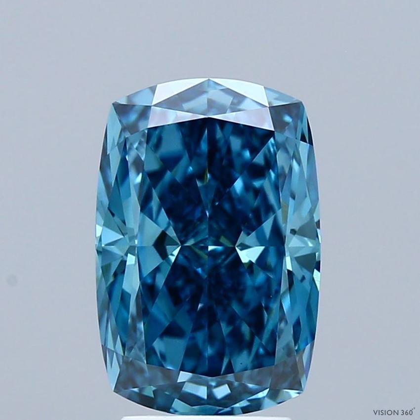 3.09 Ct. Fancy Vivid Blue Cushion Lab Grown Diamond