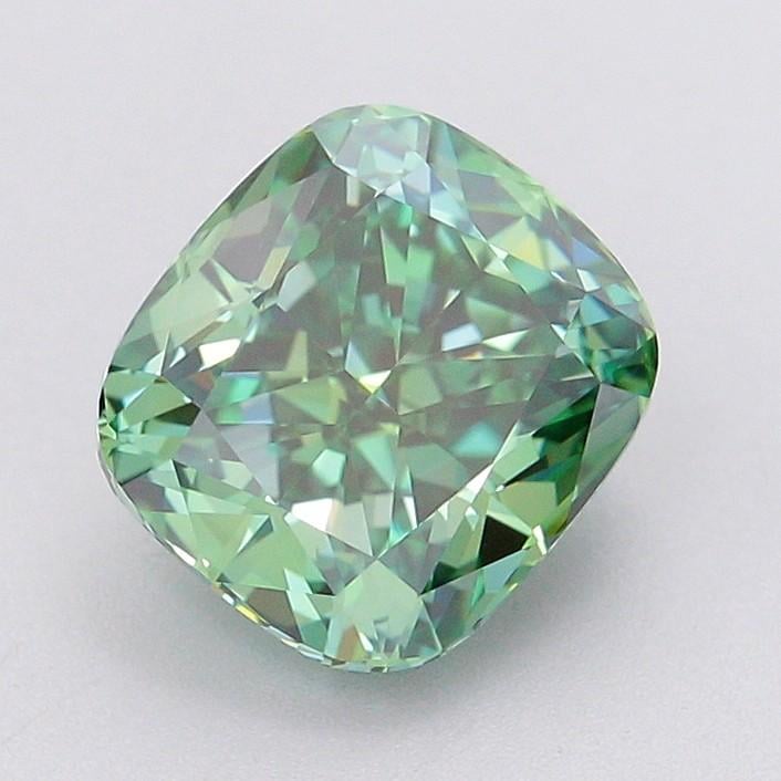 2.03 Ct. Fancy Vivid Green Cushion Lab Grown Diamond