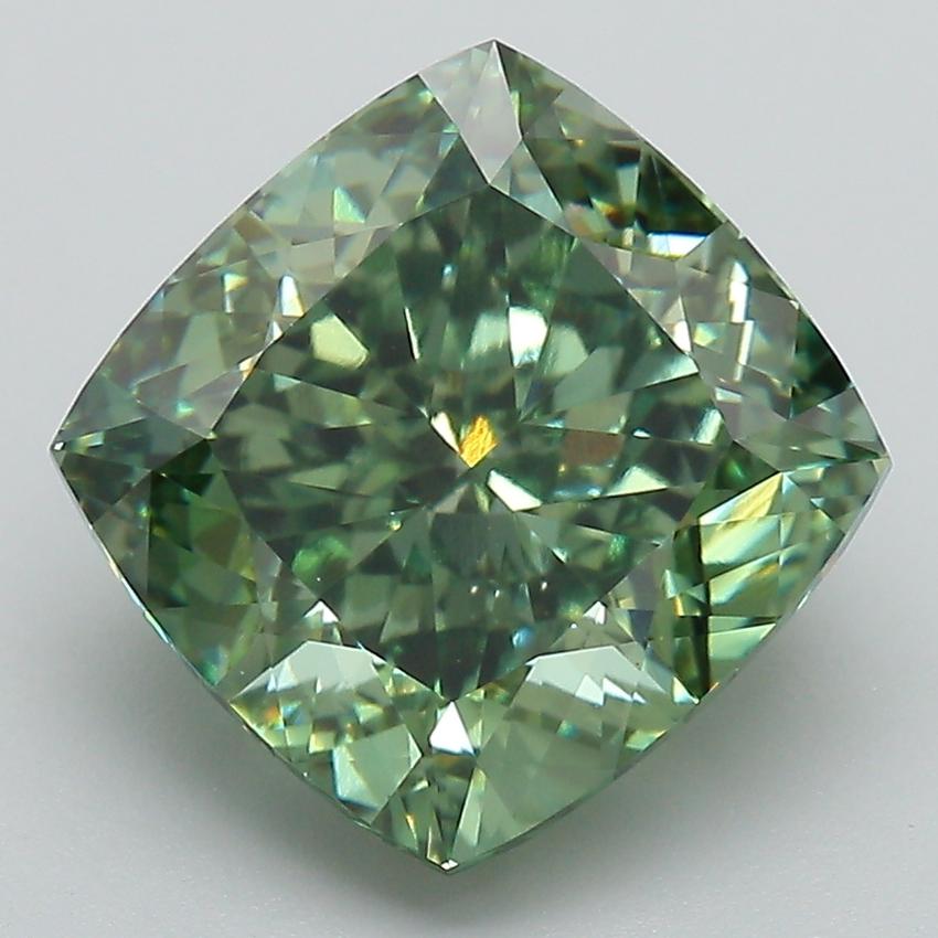 5.65 Ct. Fancy Vivid Green Cushion Lab Grown Diamond