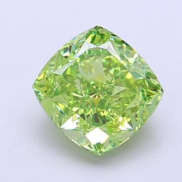 1.63 Ct. Fancy Vivid  Green Cushion Lab Grown Diamond