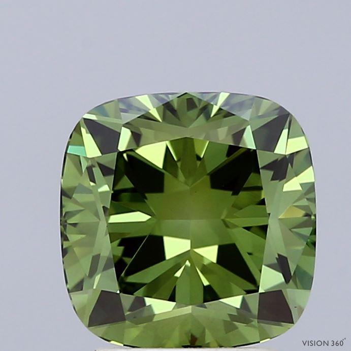 2.58 Ct. Fancy Vivid Green Cushion Lab Grown Diamond