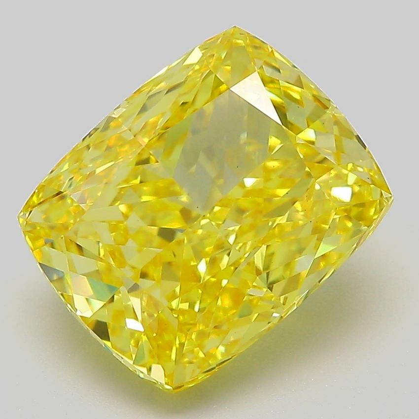 6.05 Ct. Fancy Vivid  Yellow Cushion Lab Grown Diamond