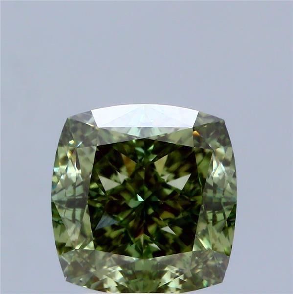 3.65 Ct. Fancy Vivid Green Cushion Lab Grown Diamond