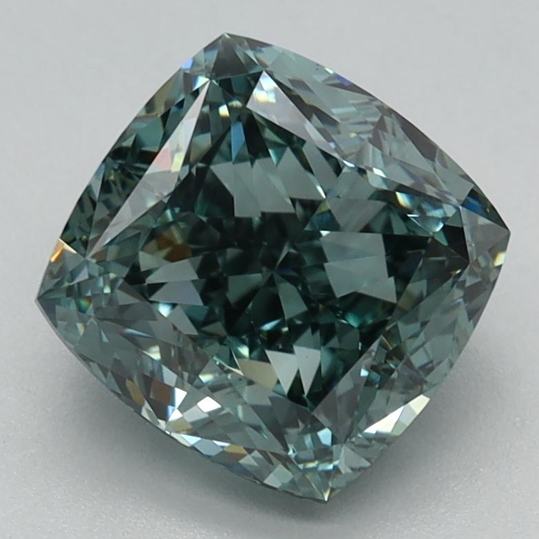 2.05 Ct. Fancy Intense  Green Cushion Lab Grown Diamond