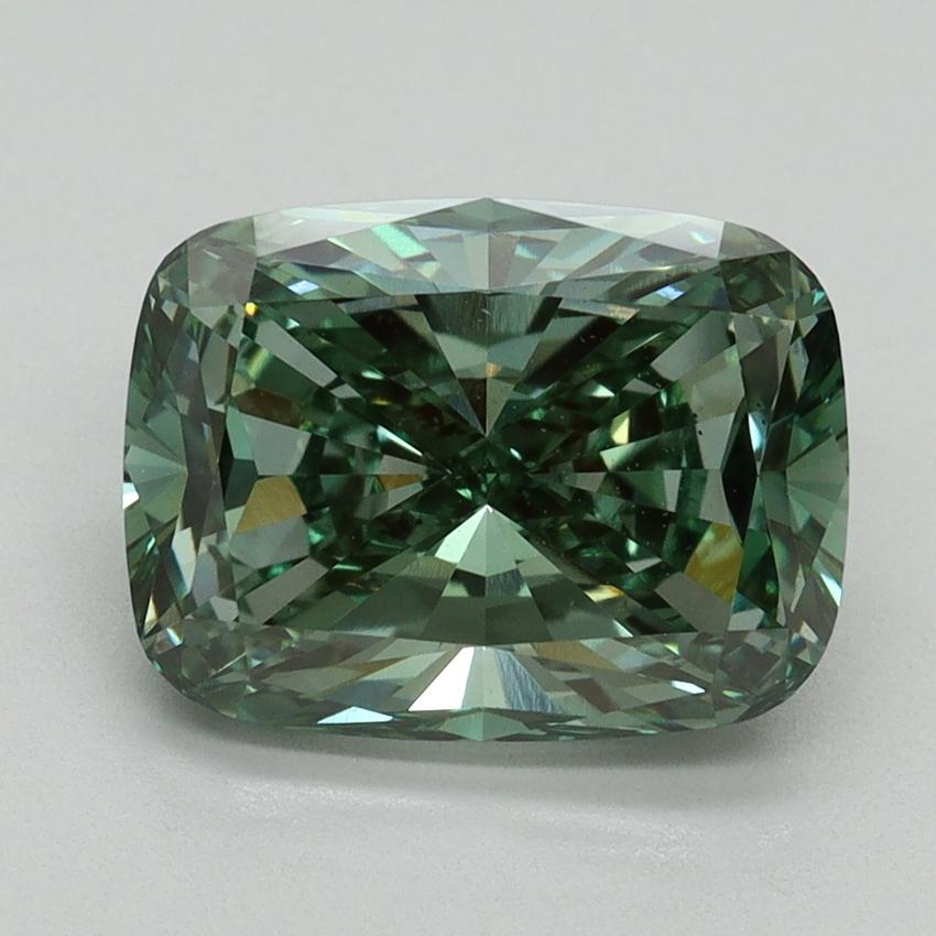 3.10 Ct. Fancy Vivid Green Cushion Lab Grown Diamond