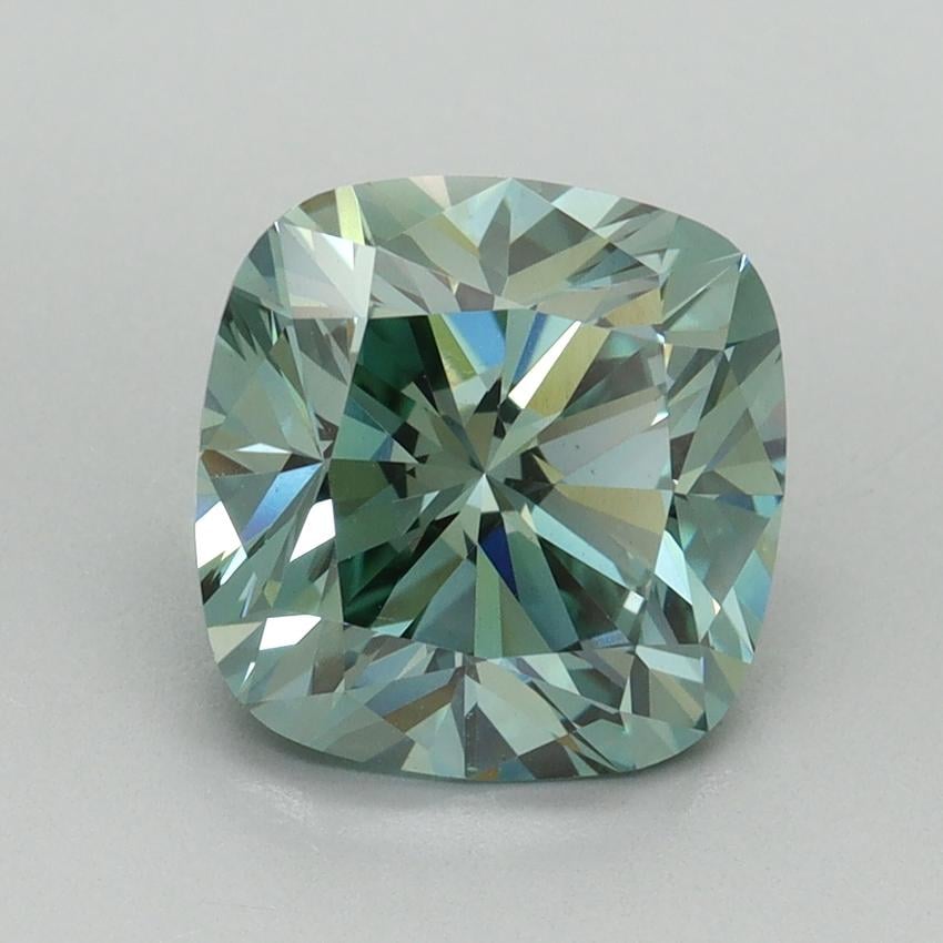 2.70 Ct. Fancy Vivid Green Cushion Lab Grown Diamond