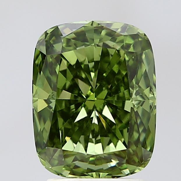 3.21 Ct. Fancy Vivid Green Cushion Lab Grown Diamond
