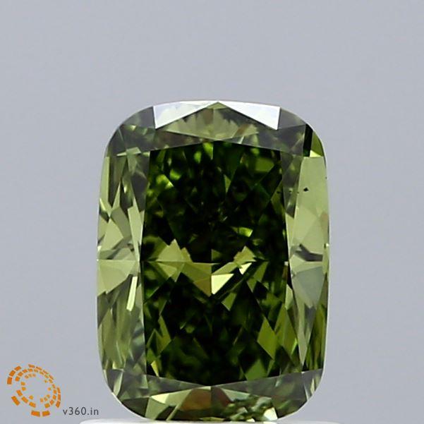 1.06 Ct. Fancy Vivid Green Cushion Lab Grown Diamond