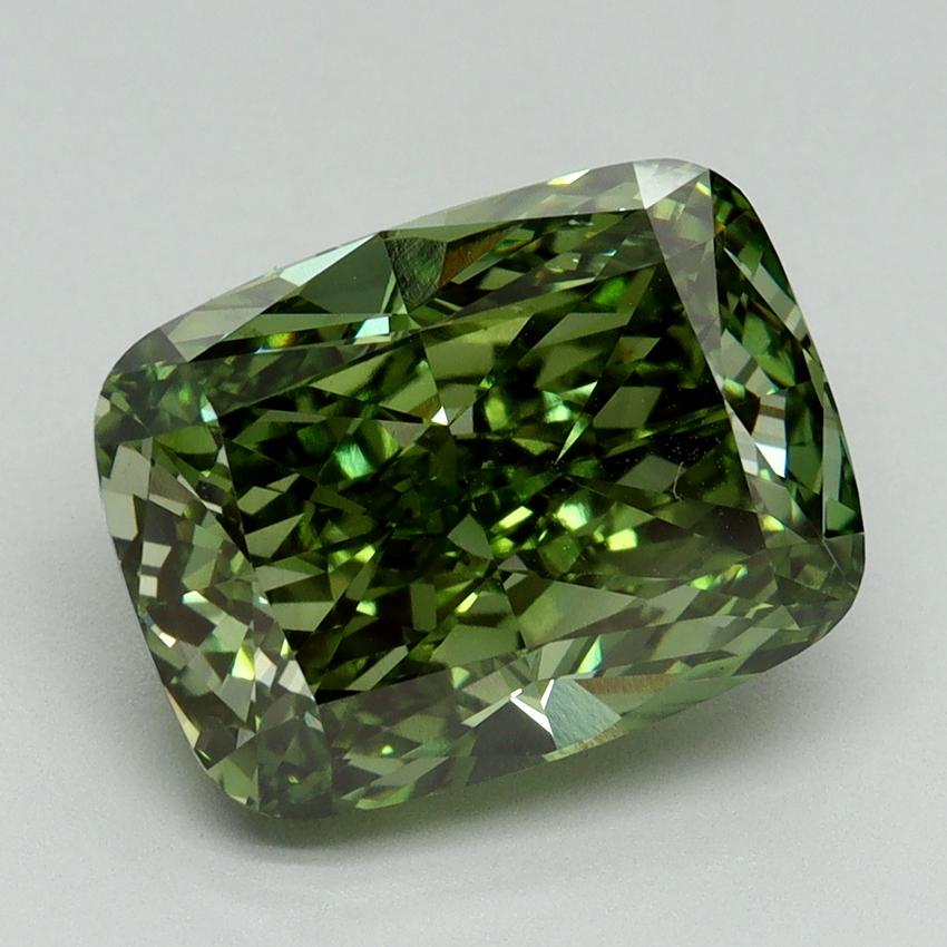 5.28 Ct. Fancy Vivid Green Cushion Lab Grown Diamond