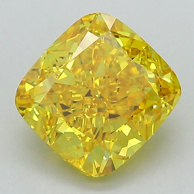3.09 Ct. Fancy Vivid Yellow Cushion Lab Grown Diamond