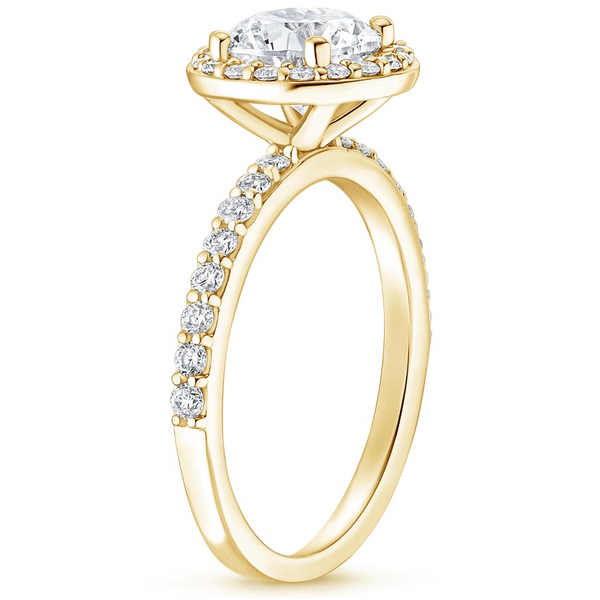 18K Yellow Gold Shared Prong Halo Diamond Ring, large side view