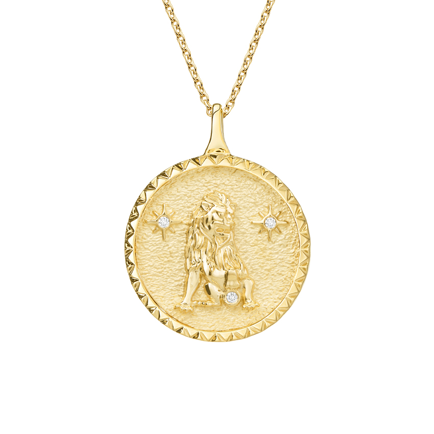 Diamond Accented Leo Zodiac Necklace 