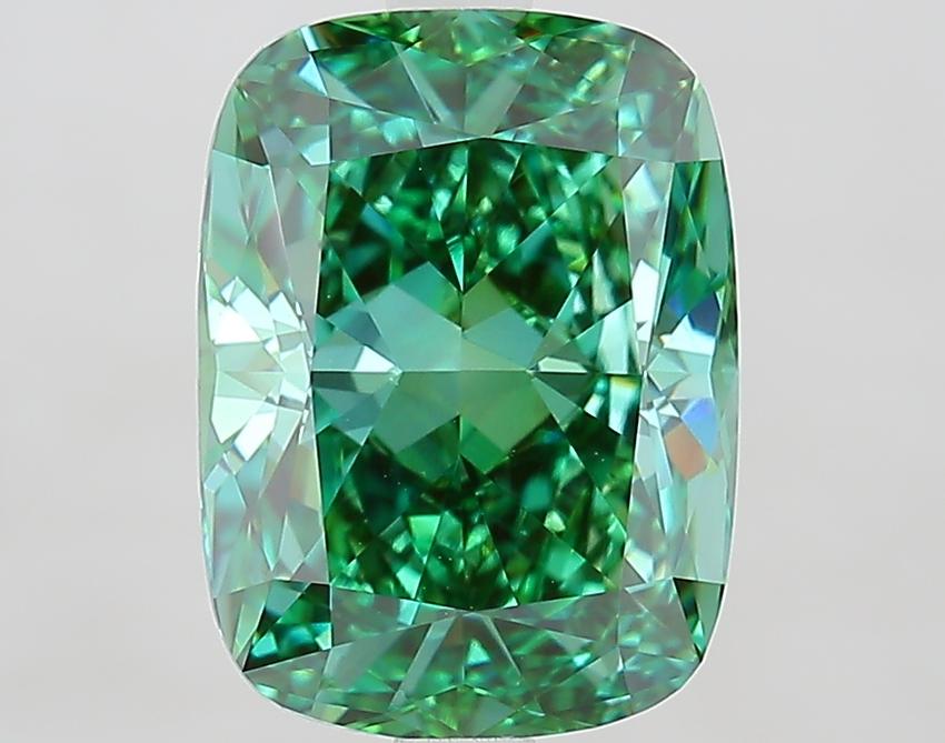 3.94 Ct. Fancy Vivid Green Cushion Lab Grown Diamond
