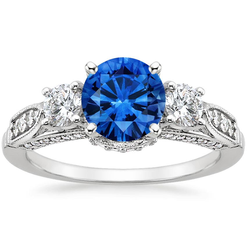 Sapphire Three Stone Heirloom Ring (1/2 ct. tw.) in Platinum