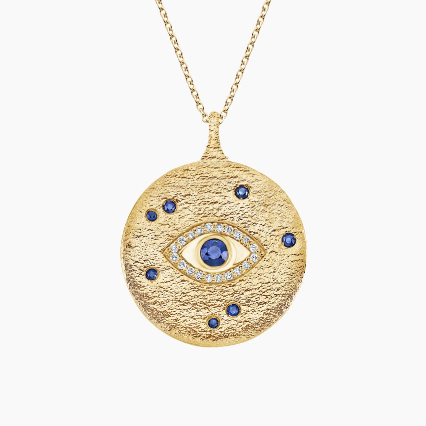 Three Stone Colored Sapphire Pendant Necklace 14K Yellow Gold