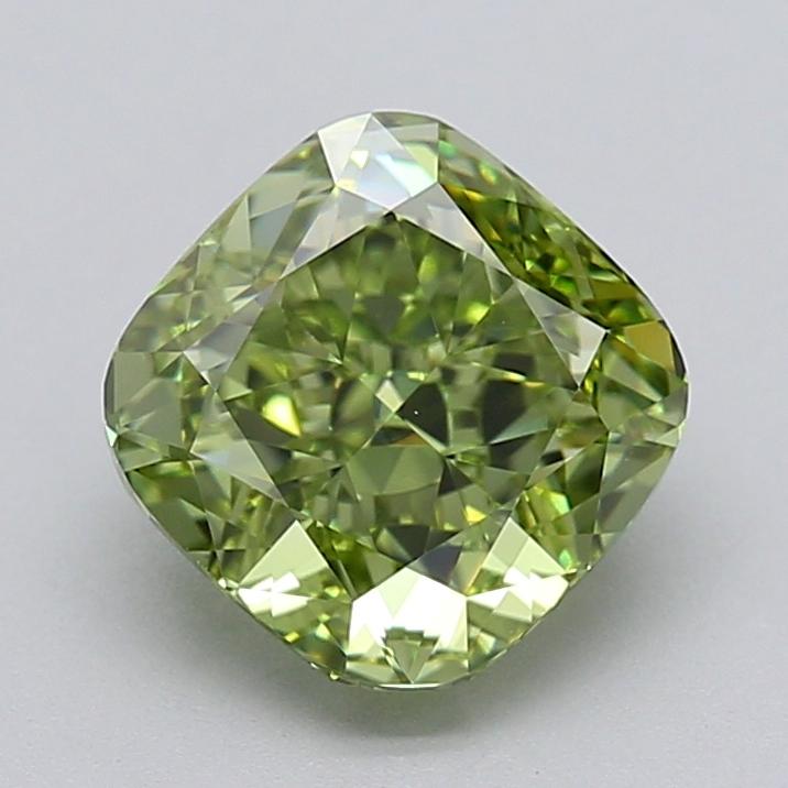 2.16 Ct. Fancy Vivid  Green Cushion Lab Grown Diamond