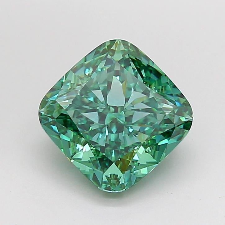 3.53 Ct. Fancy Vivid  Green Cushion Lab Grown Diamond