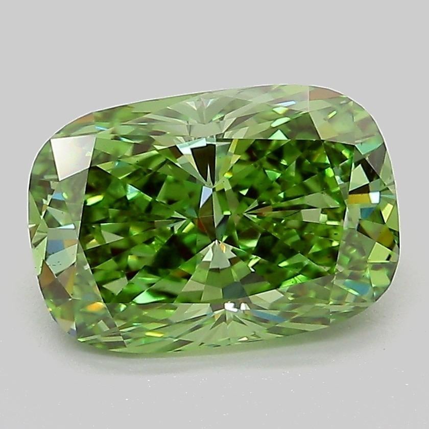 2.59 Ct. Fancy Vivid Green Cushion Lab Grown Diamond