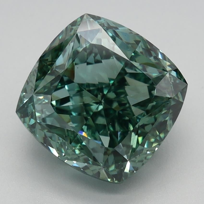 3.10 Ct. Fancy Vivid Bluish Green Cushion Lab Grown Diamond