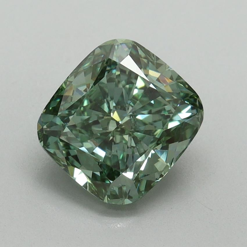 2.03 Ct. Fancy Vivid Green Cushion Lab Grown Diamond